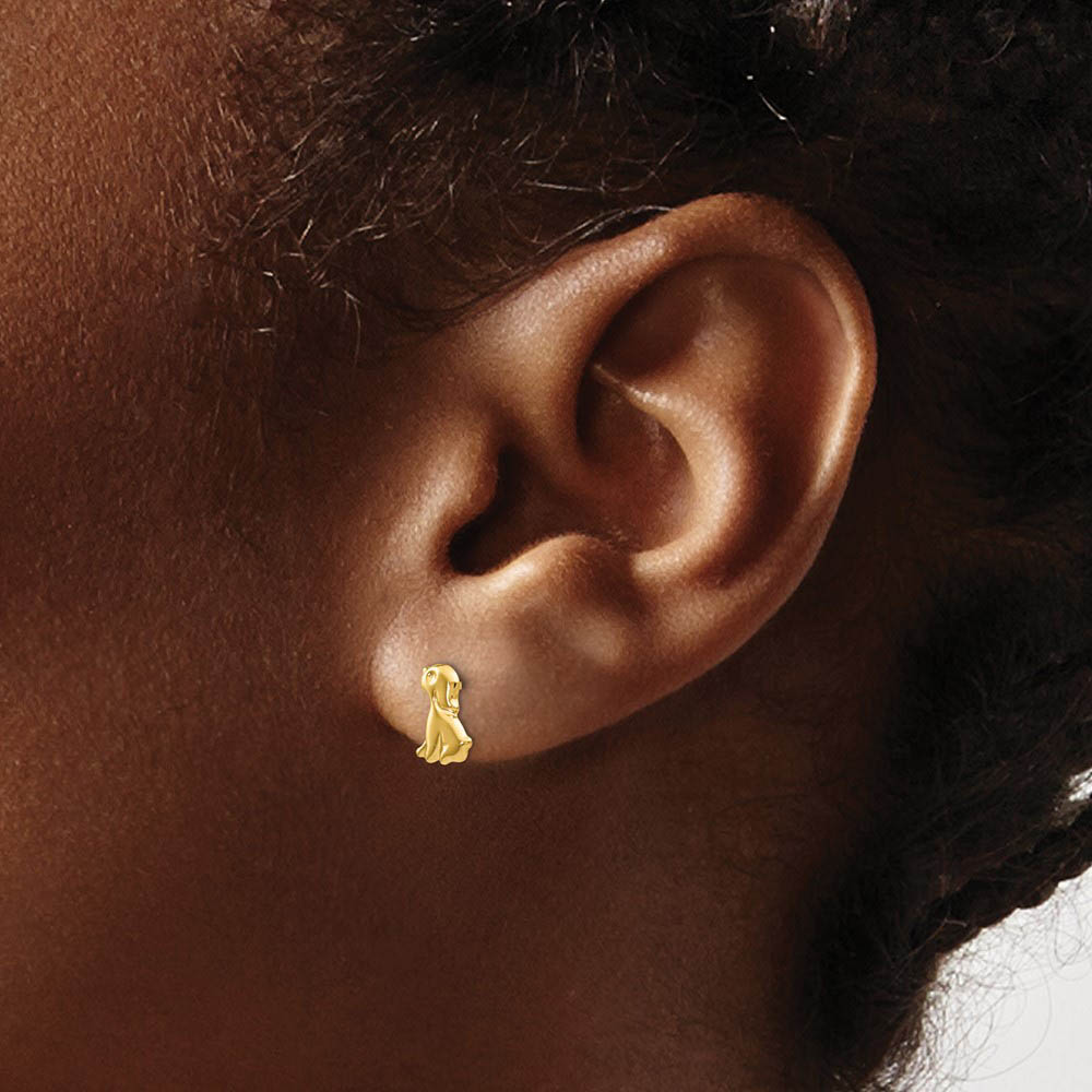 Kids Sitting Dog Friction Back Post Earrings in 14k Yellow Gold