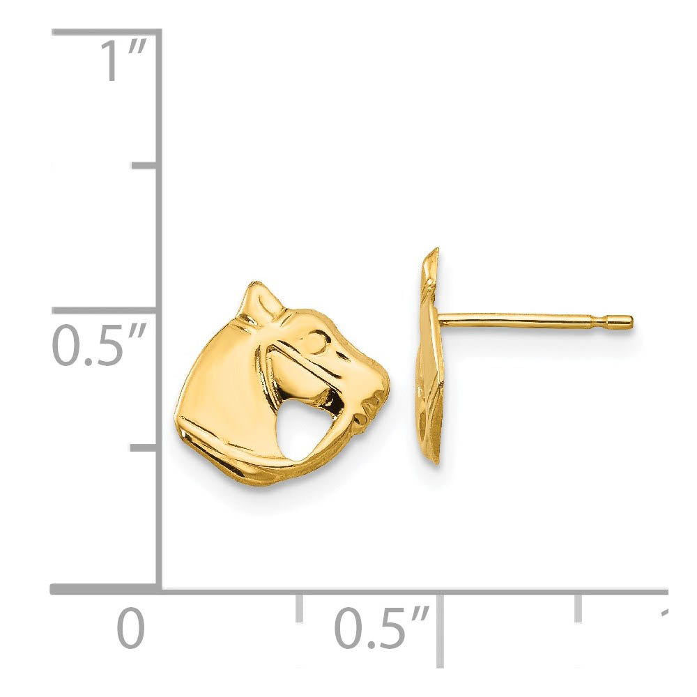 Kids Small Polished Horse Head Post Earrings in 14k Yellow Gold
