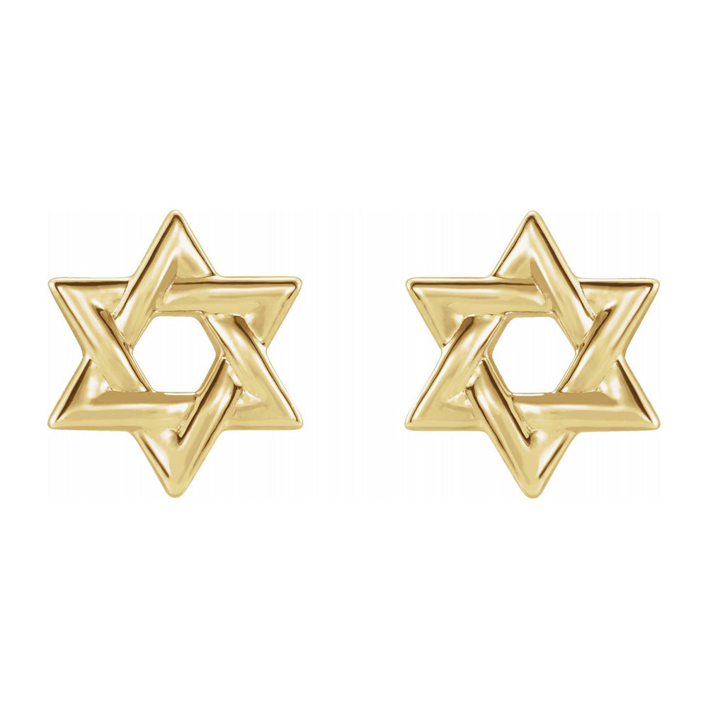 14K Yellow, White or Rose Gold Star of David Post Earrings, 9.5mm