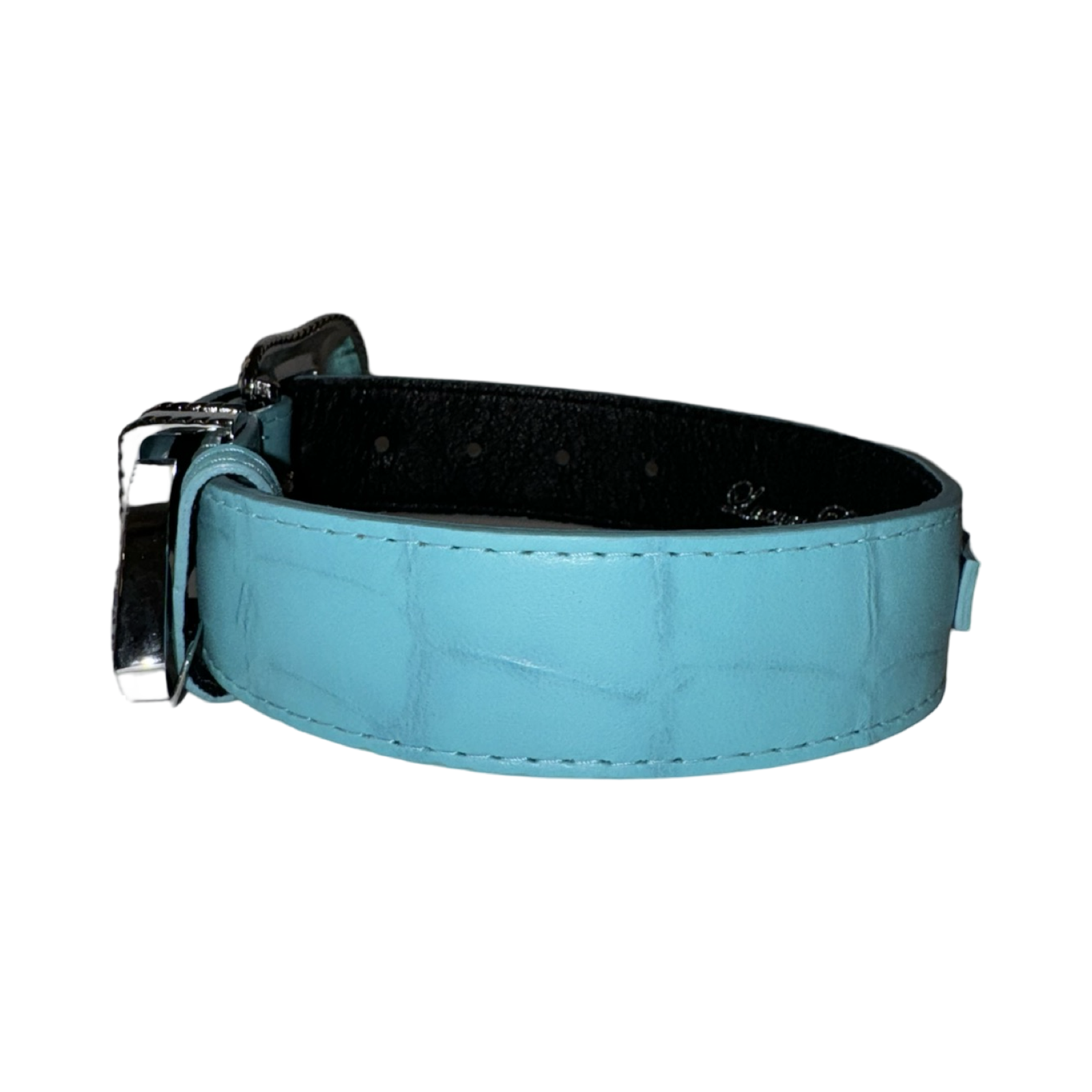 Allysa Payne The Tiffany Collection Turquoise Blue Embossed Croc Italian Leather/Custom Silver Swarovski Crystal Hardware Dog Collar
