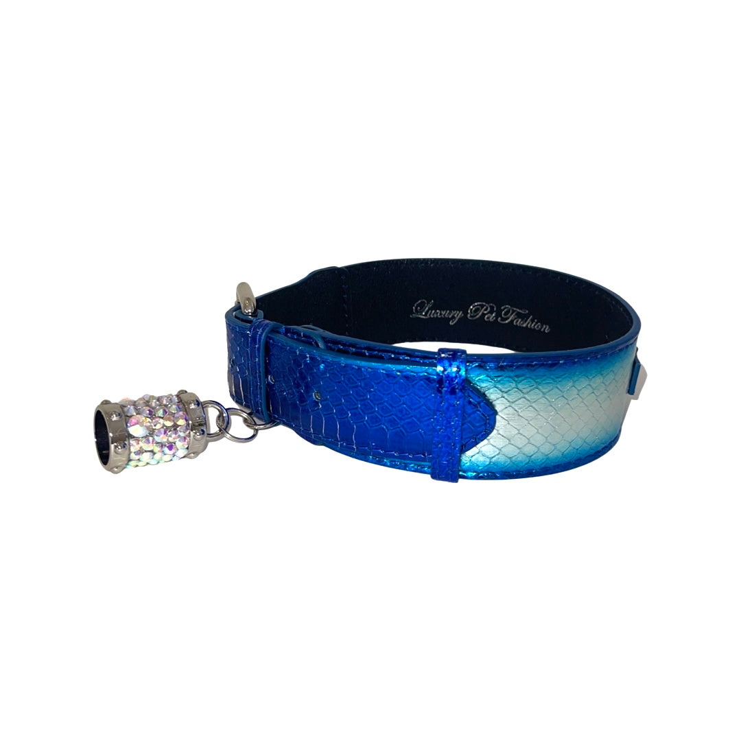 Allysa Payne Multi-Tone Blue & Silver Snake Classic Dog Collar