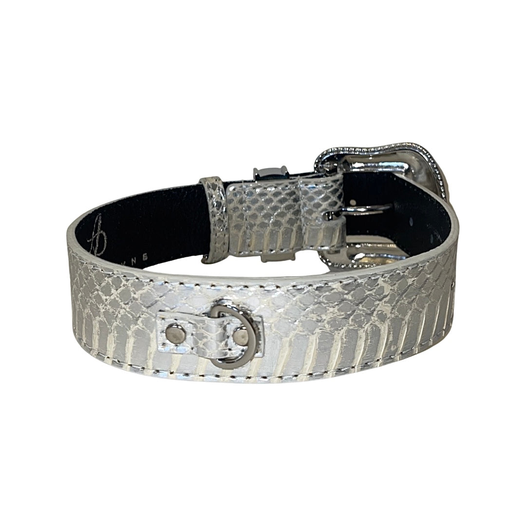 Allysa Payne Silver Snake/Swarovski Crystal Hardware Dog Collar