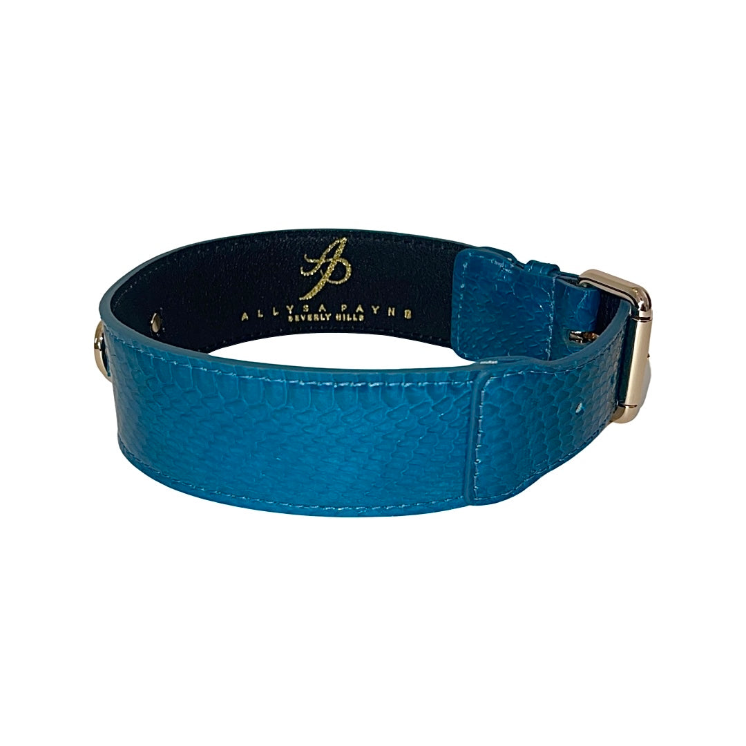 Allysa Payne Dark Turquoise Classic Style Snake Dog Collar With Classic Gold Hardware