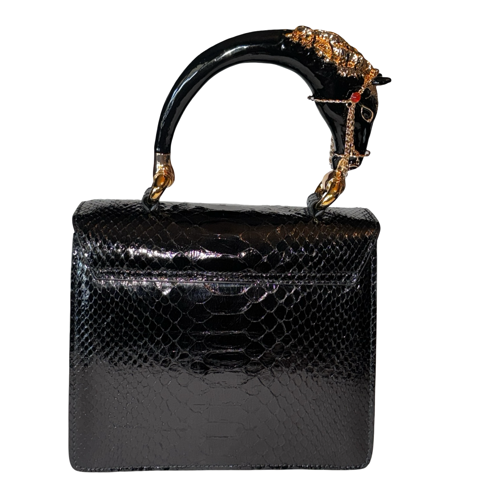 Allysa Payne Devon Horse Handle Handbag Authentic Black Python