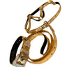 Glam Gold Embossed Studded Italian Leather Collar, Leash & Harness Set With Our Custom Swarovski Crystal Buckle