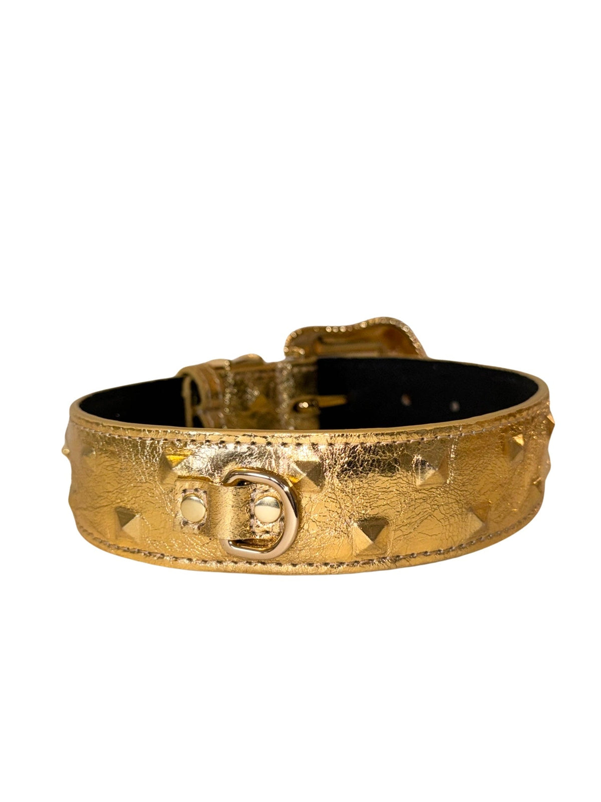 Allysa Payne Glam Gold Embossed Studded Italian Leather With Our Custom Swarovski Crystal Buckle