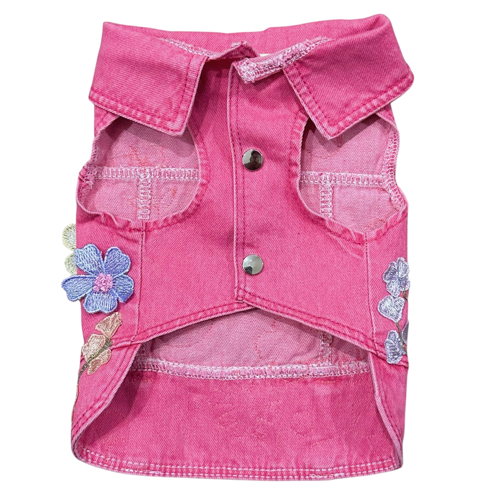 Heads or Tails Pup Flower Girl Denim Dog Vest