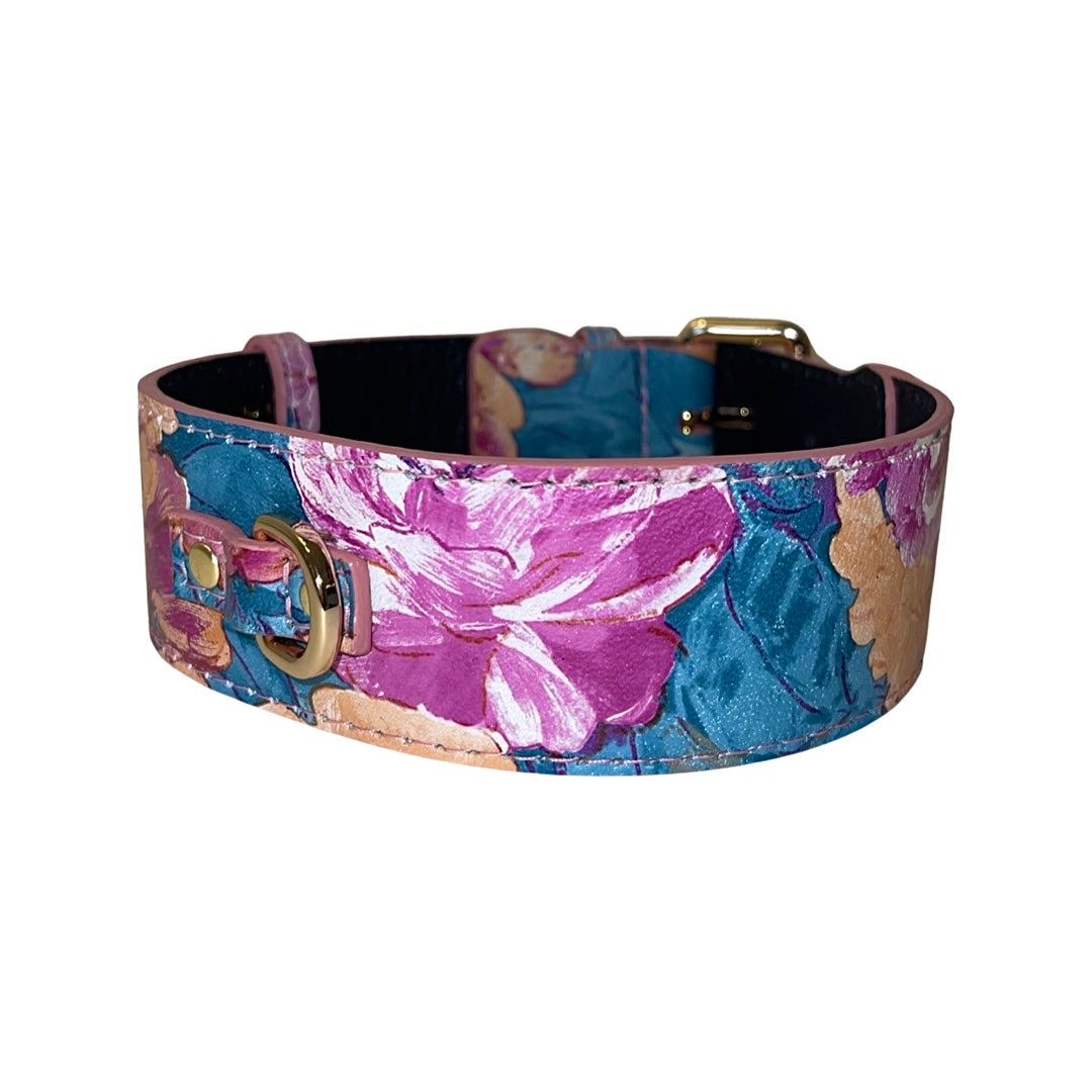 Allysa Payne Floral Print Italian Leather Classic Dog Collar