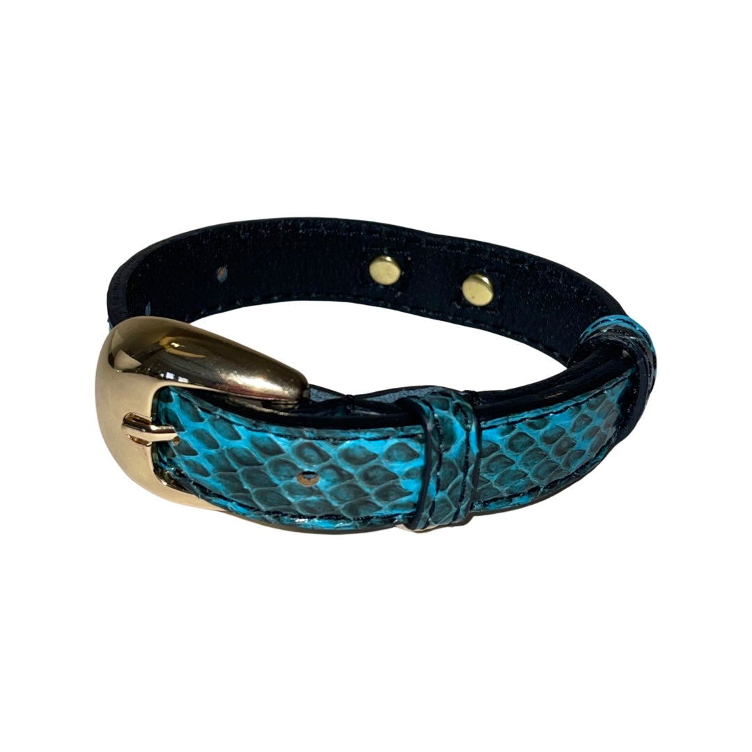 Allysa Payne XS/S 7"-14" Turquoise & Black Custom Snake Dog Collar/Custom Gold Oval Italian Hardware