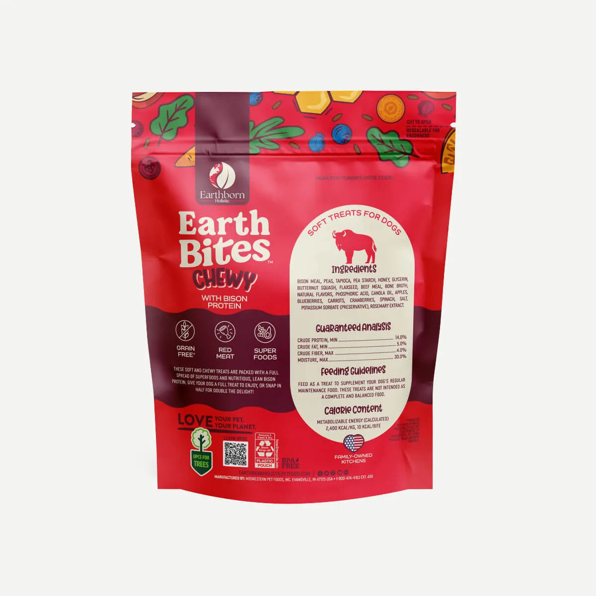 EarthBites Chewy with Bison Protein, Grain Free Dog Treats (7oz) - HT Animal Supply