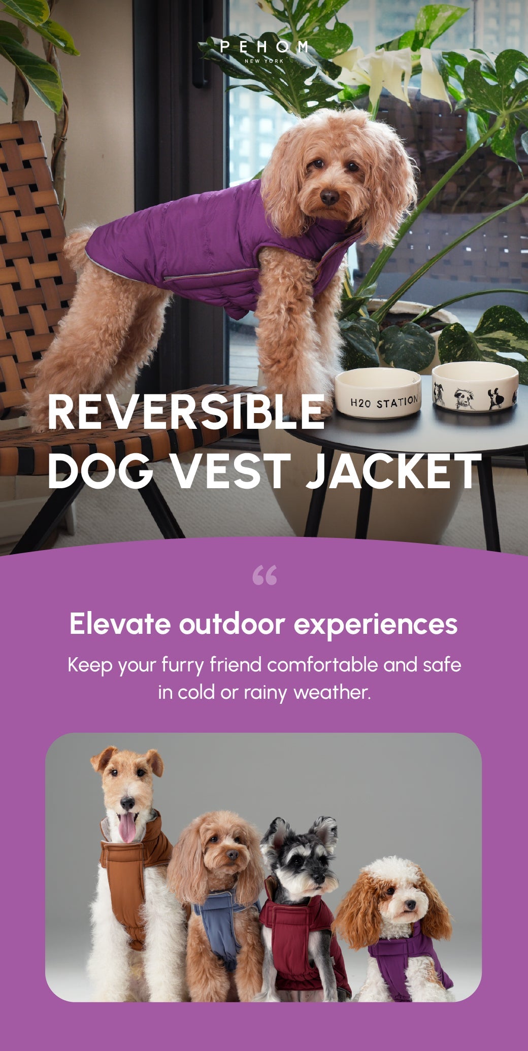 Reversible Dog Vest Jacket-Purple Caramel