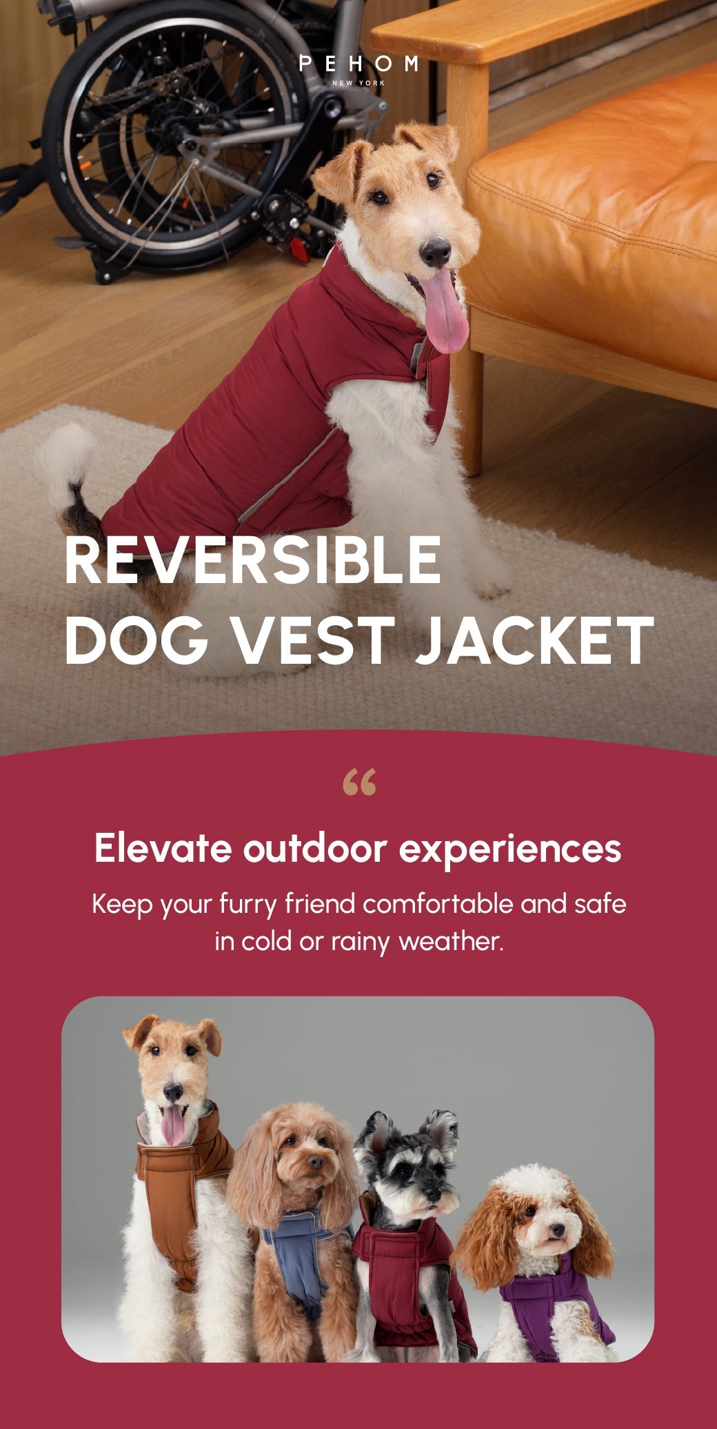 Reversible Dog Vest Jacket-Red Brown