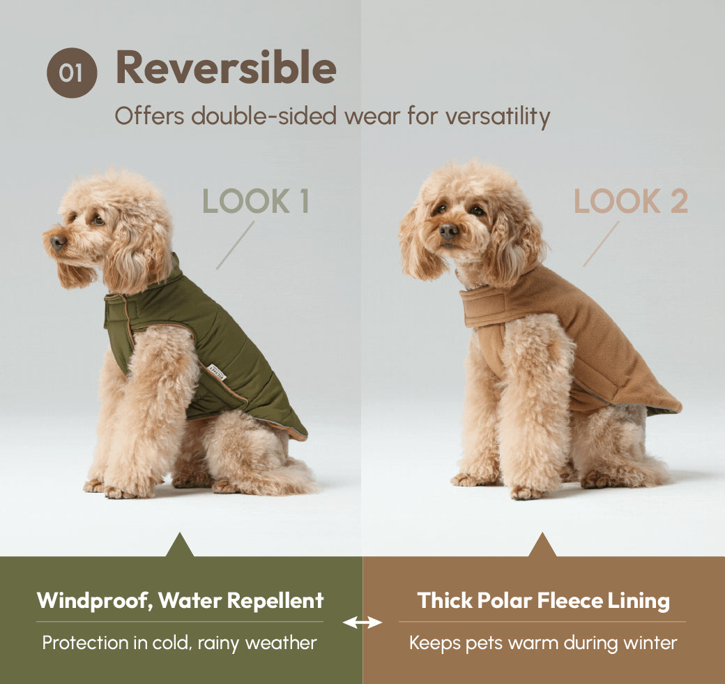 Reversible Dog Vest Jacket-Green Brown