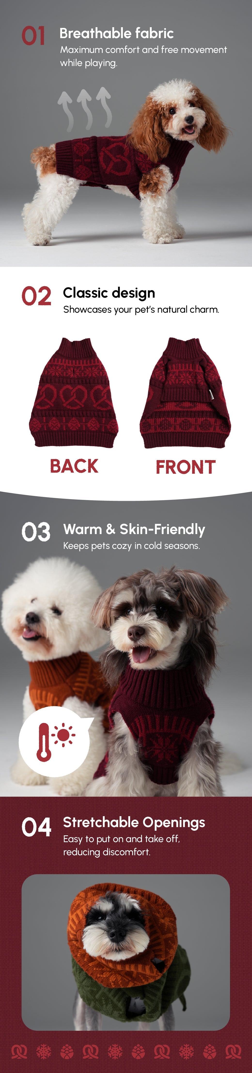 Pretzel Pet Sweater-Burgundy Red