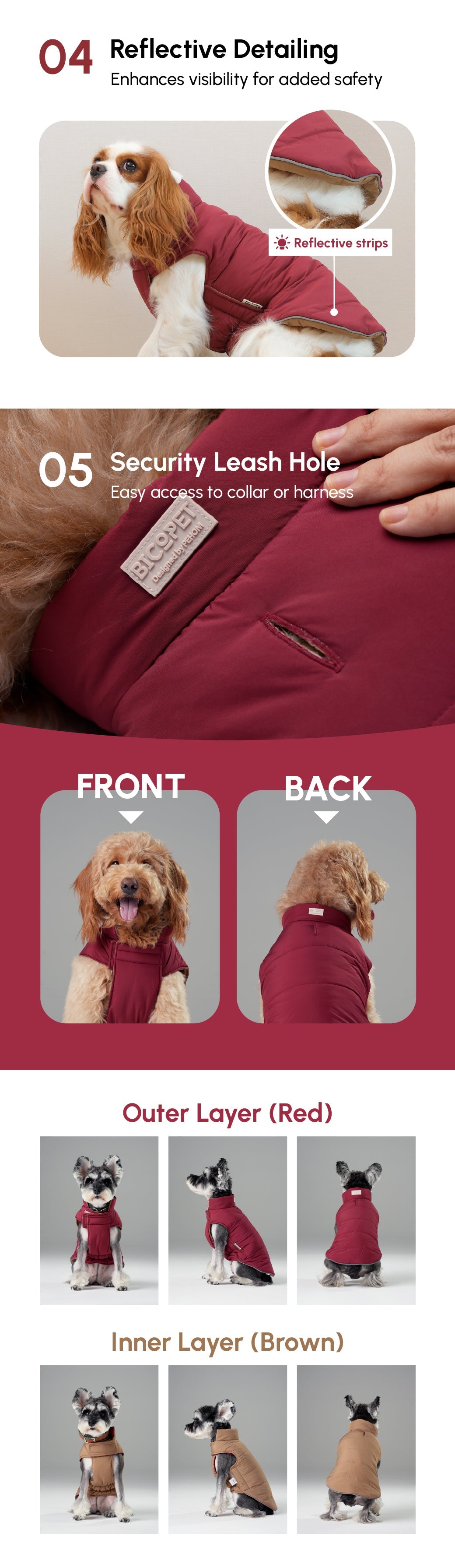Reversible Dog Vest Jacket-Red Brown