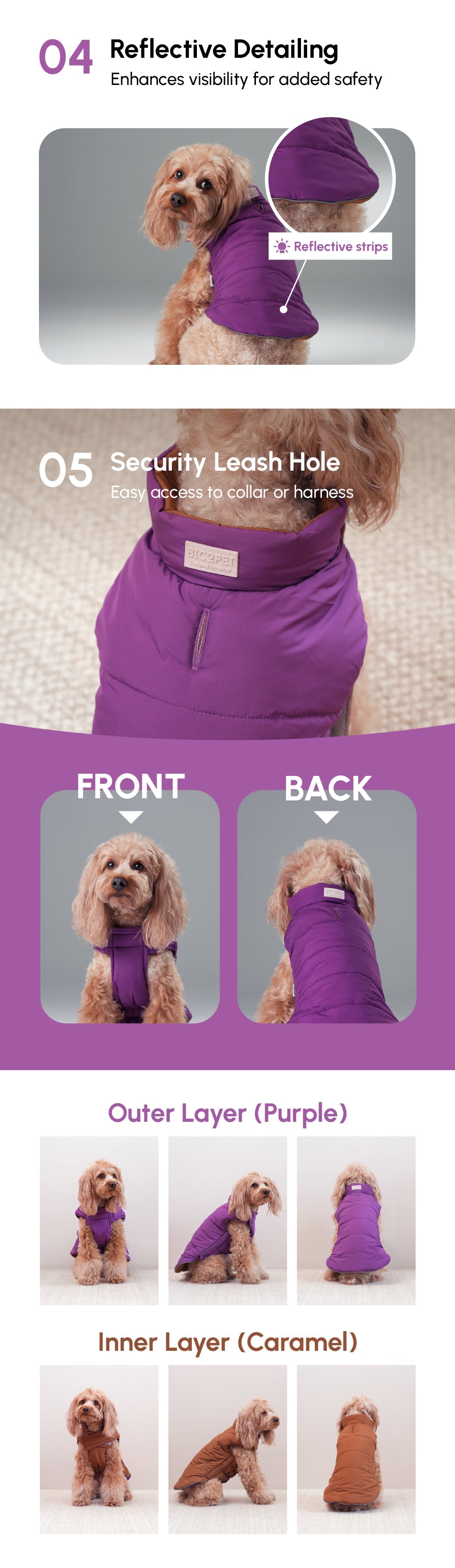Reversible Dog Vest Jacket-Purple Caramel