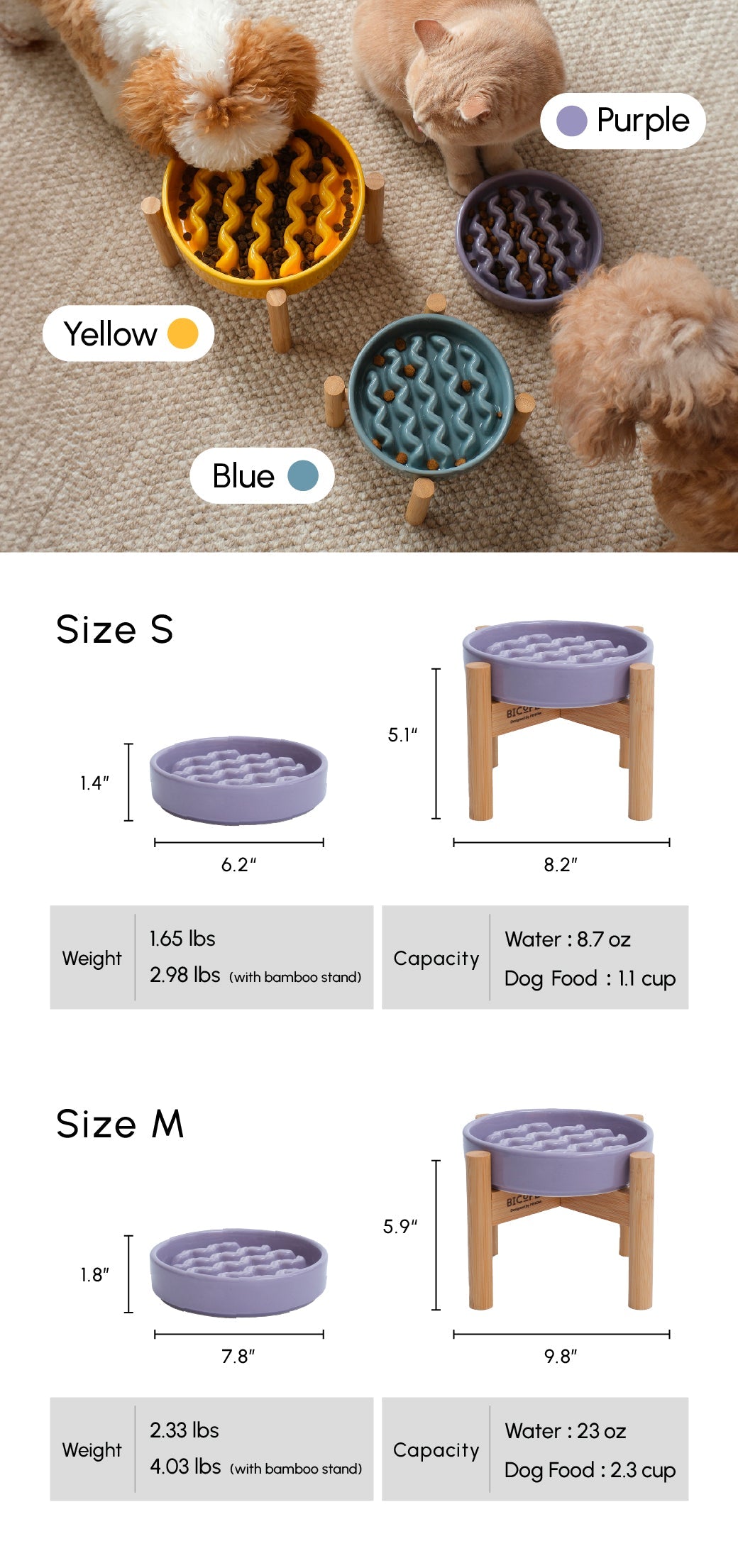 [Macaroni] Slow Feeder Dog Bowls - Yellow / Frozen Blue / Purple