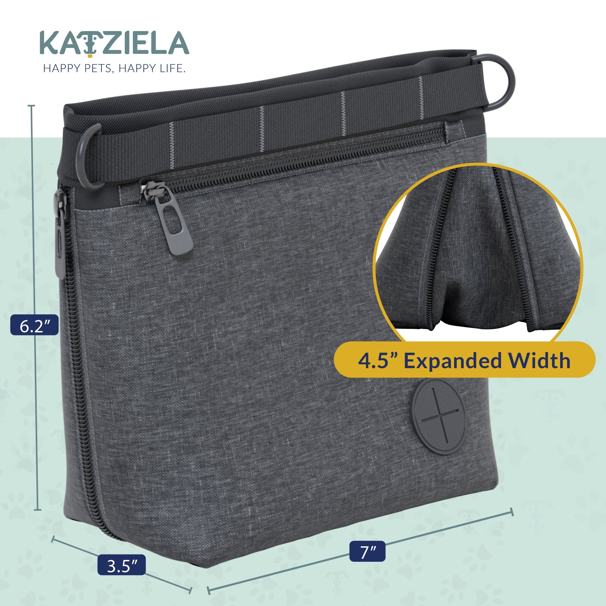 Katziela Expandable Pet Treat Pouch - Hands Free Dog Treat Pouch, Quick Access Magnet Closure - Anti Spill Dog Treat Bag - Treat Pouches for Pet Training, Adjustable Shoulder Strap & Belt Clip