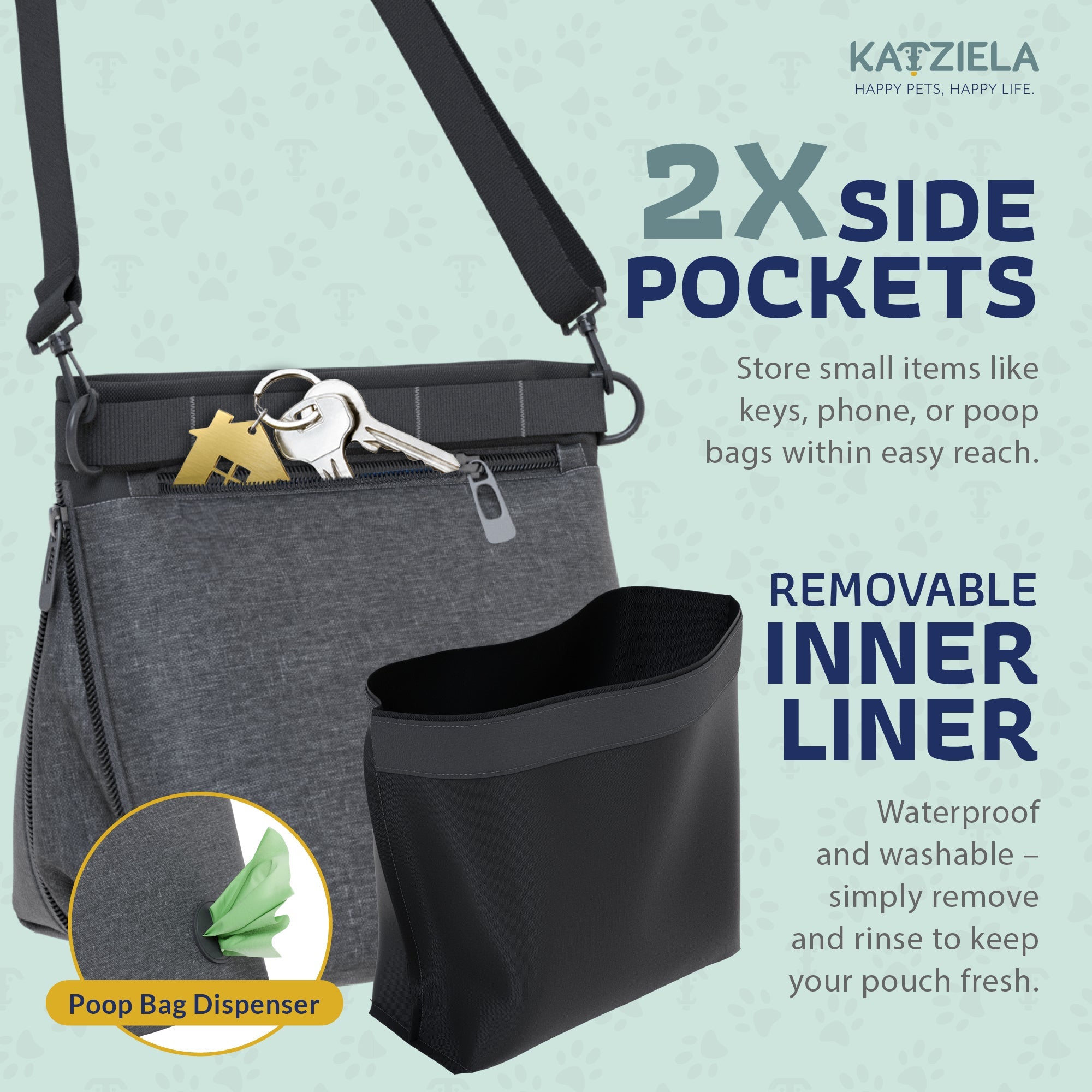 Katziela Expandable Pet Treat Pouch - Hands Free Dog Treat Pouch, Quick Access Magnet Closure - Anti Spill Dog Treat Bag - Treat Pouches for Pet Training, Adjustable Shoulder Strap & Belt Clip