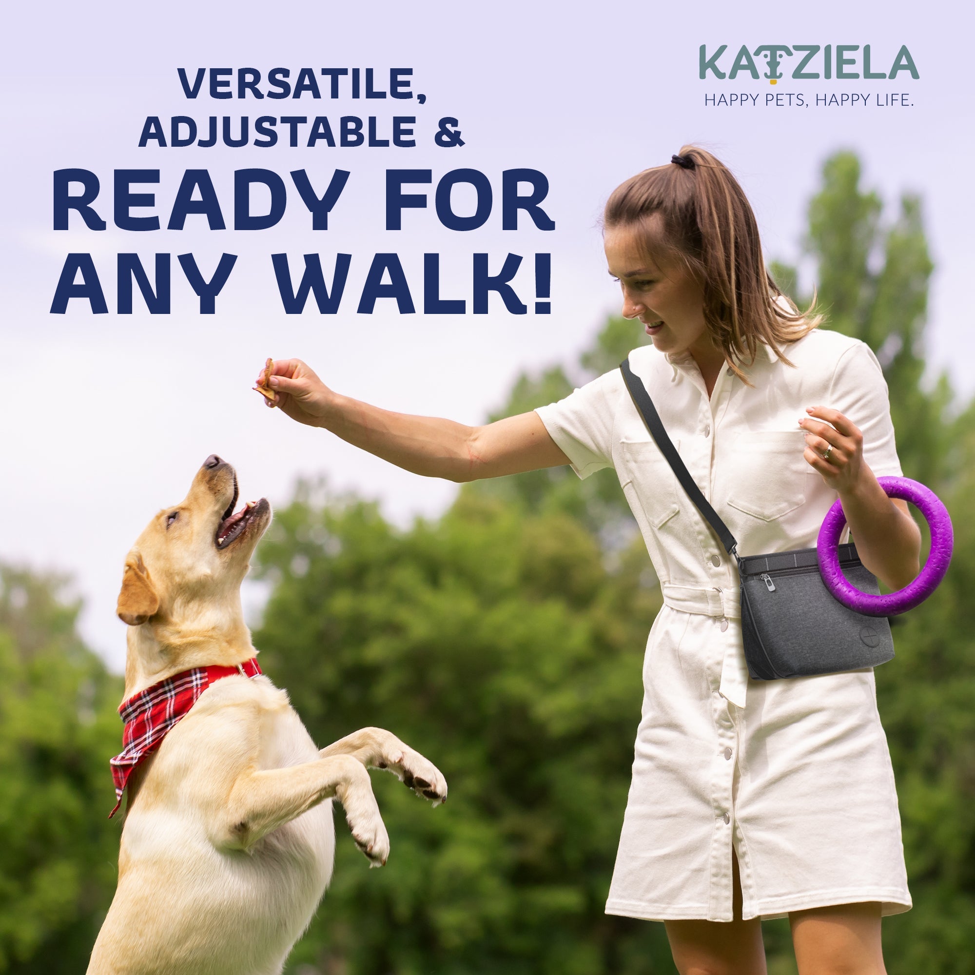 Katziela Expandable Pet Treat Pouch - Hands Free Dog Treat Pouch, Quick Access Magnet Closure - Anti Spill Dog Treat Bag - Treat Pouches for Pet Training, Adjustable Shoulder Strap & Belt Clip