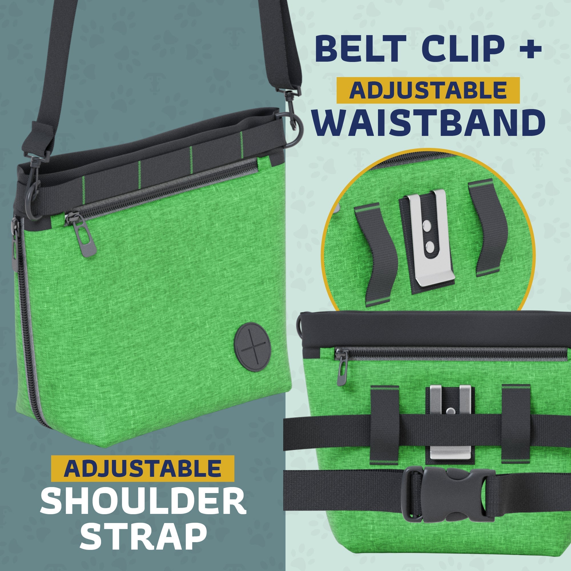 Katziela Expandable Pet Treat Pouch - Hands Free Dog Treat Pouch, Quick Access Magnet Closure - Anti Spill Dog Treat Bag - Treat Pouches for Pet Training, Adjustable Shoulder Strap & Belt Clip