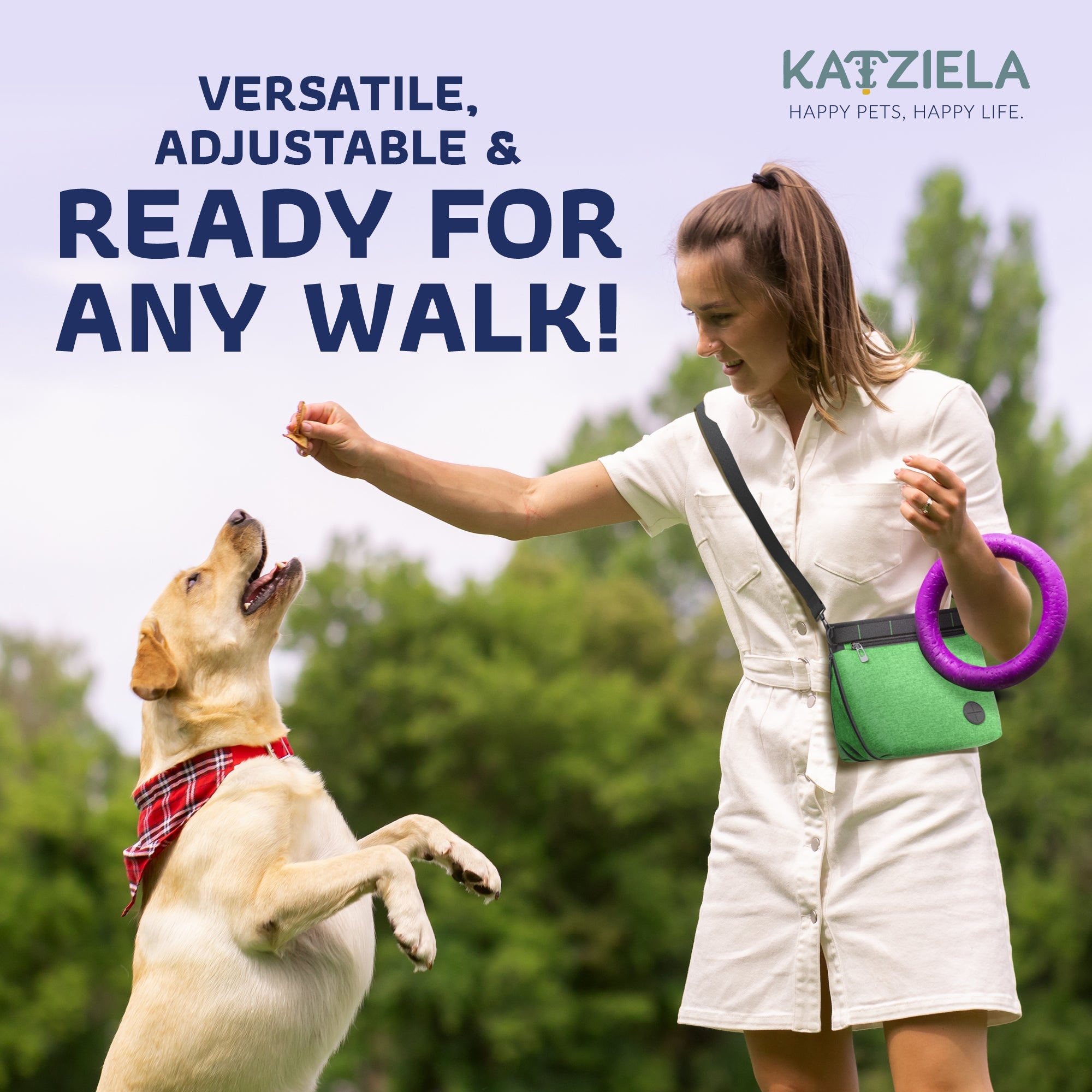 Katziela Expandable Pet Treat Pouch - Hands Free Dog Treat Pouch, Quick Access Magnet Closure - Anti Spill Dog Treat Bag - Treat Pouches for Pet Training, Adjustable Shoulder Strap & Belt Clip