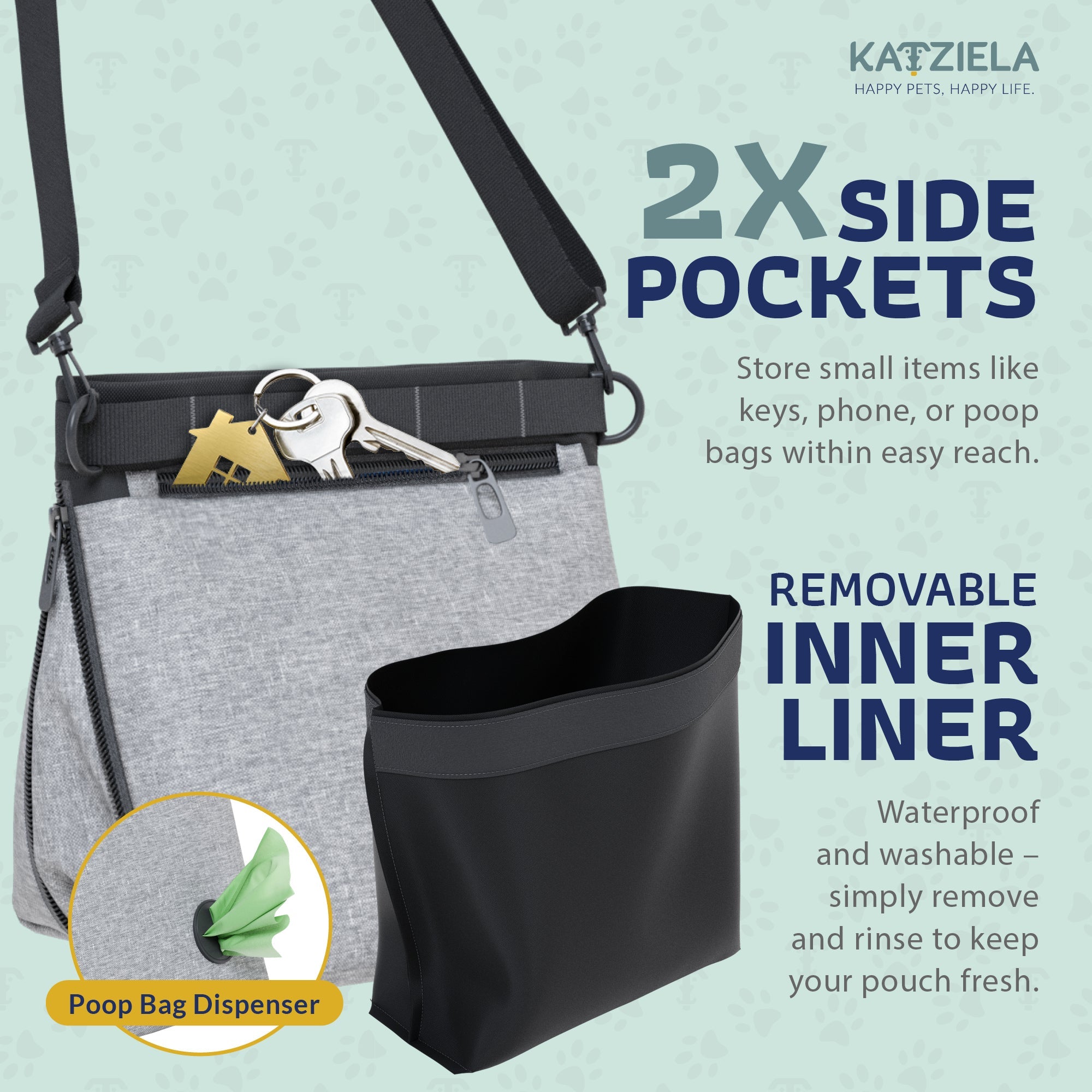 Katziela Expandable Pet Treat Pouch - Hands Free Dog Treat Pouch, Quick Access Magnet Closure - Anti Spill Dog Treat Bag - Treat Pouches for Pet Training, Adjustable Shoulder Strap & Belt Clip