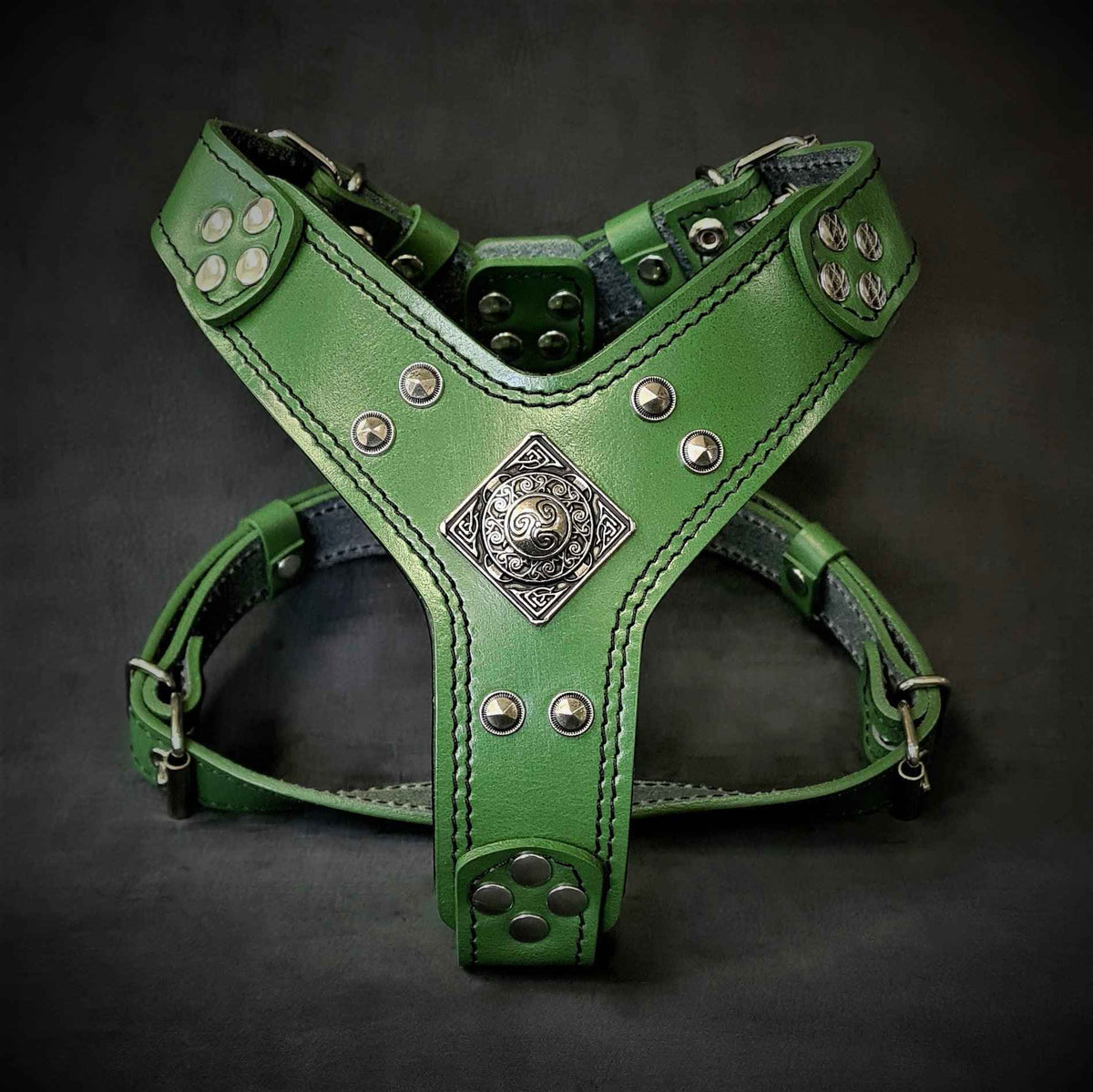 Bestia Eros Green Leather Small to Medium Dog Harness