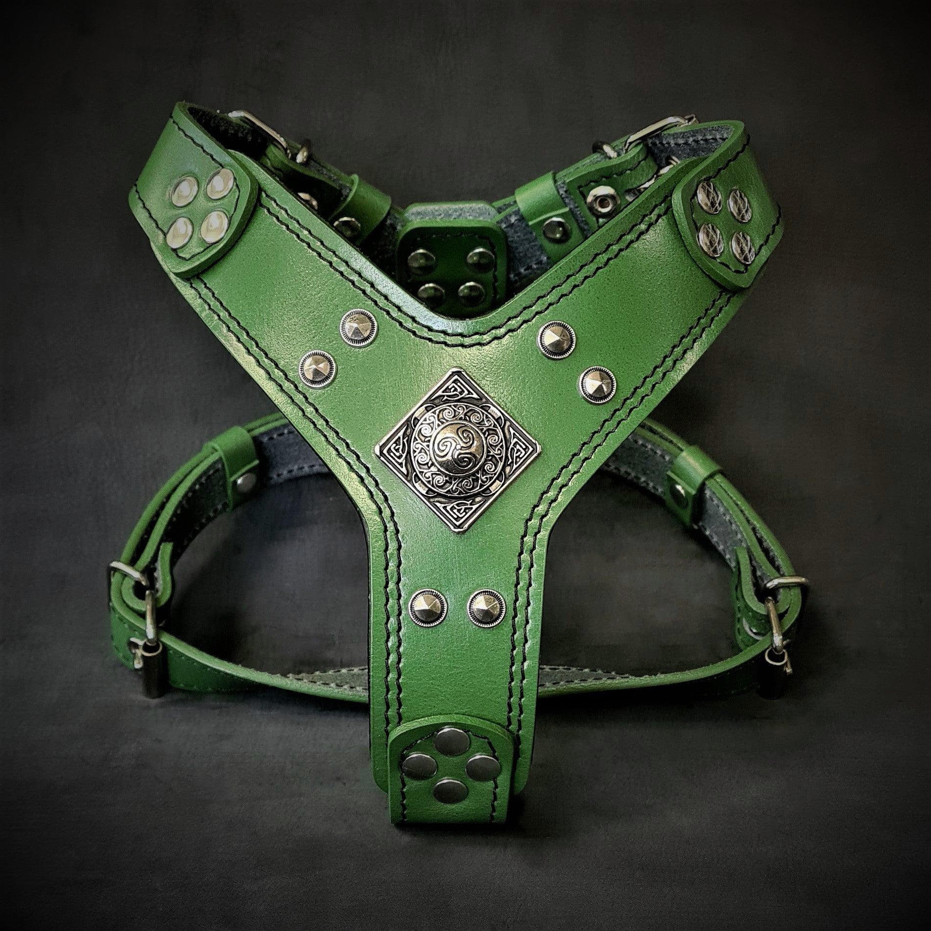 Bestia Dog Gear The Eros harness Green Small to Medium Size Genuine Leather Green pet supplies