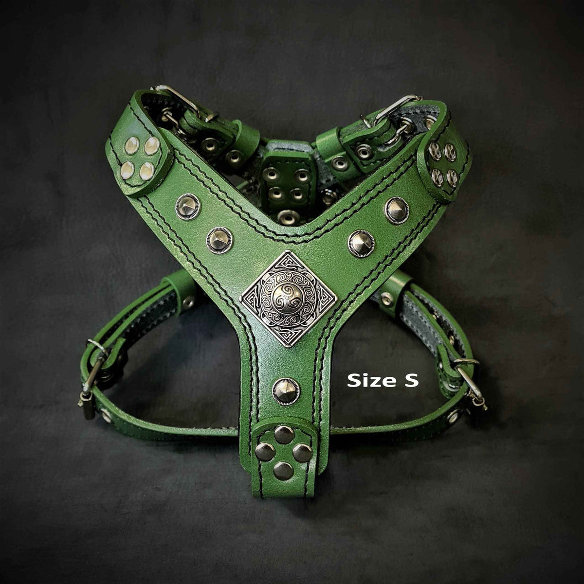 Bestia Eros Green Leather Small to Medium Dog Harness
