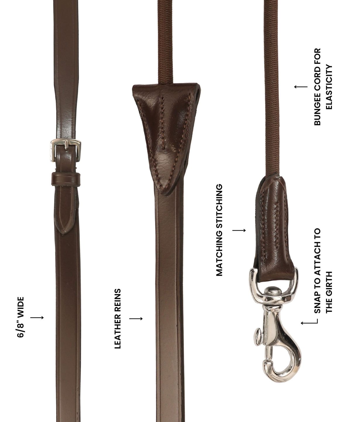 ExionPro Leather Draw Reins with Round Elastic