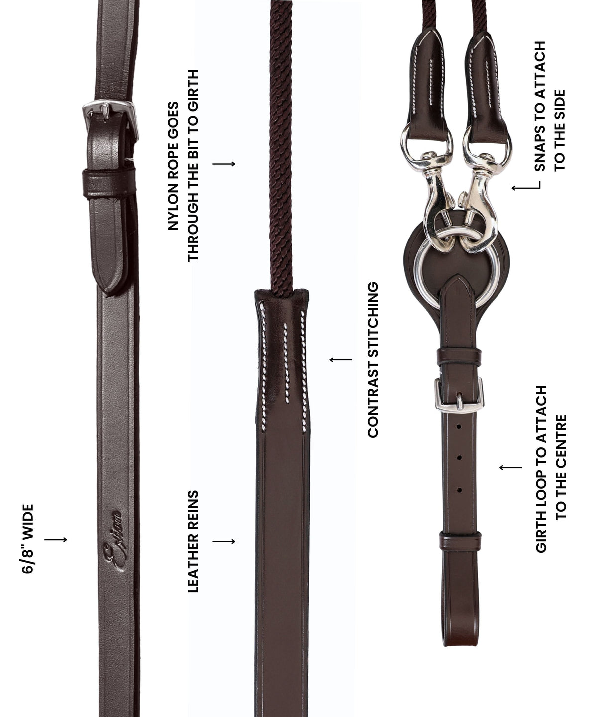 ExionPro Rope & Leather Draw Reins with Girth Ring