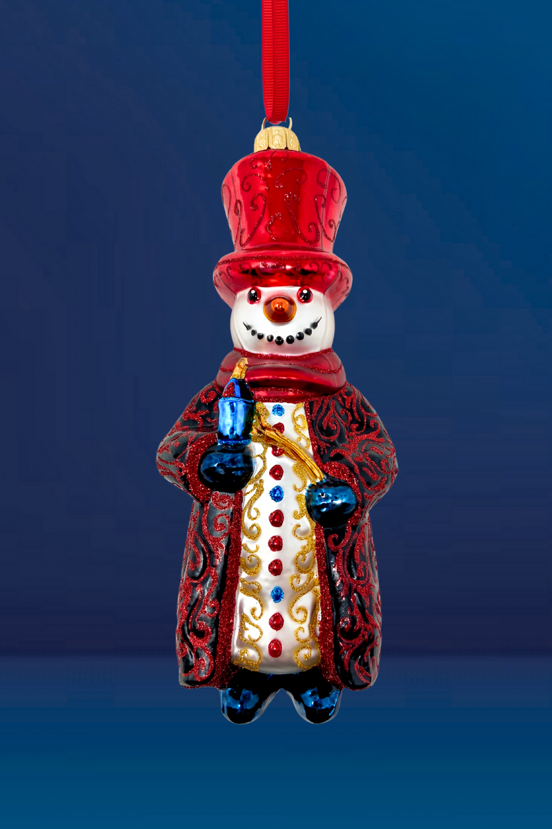 Evening Snow Snowman Glass Ornament