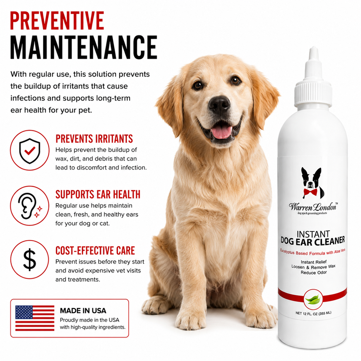 Instant Ear Cleaner For Dogs 4 oz or 12 oz - Removes Wax and Odor | HT Animal Supply