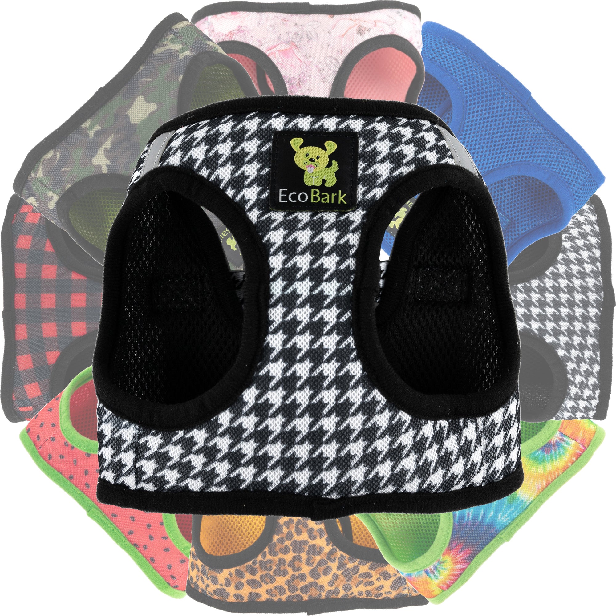 EcoBark Step In Dog Harness - Teacup & Small Breeds- Reflective Soft Mesh Harness for Teacup, Small Dogs and Puppies / Houndstooth