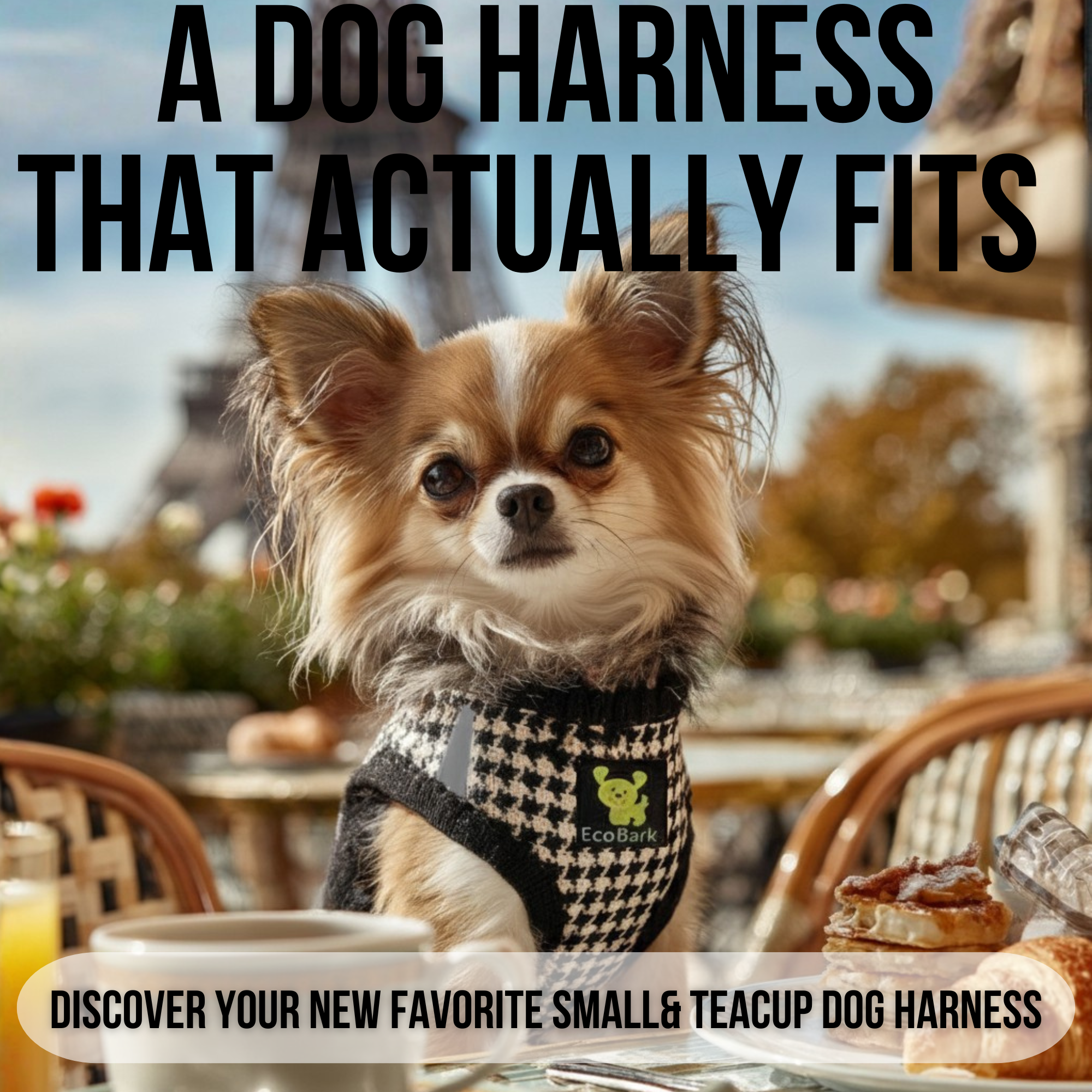EcoBark Step In Dog Harness - Teacup & Small Breeds- Reflective Soft Mesh Harness for Teacup, Small Dogs and Puppies / Houndstooth