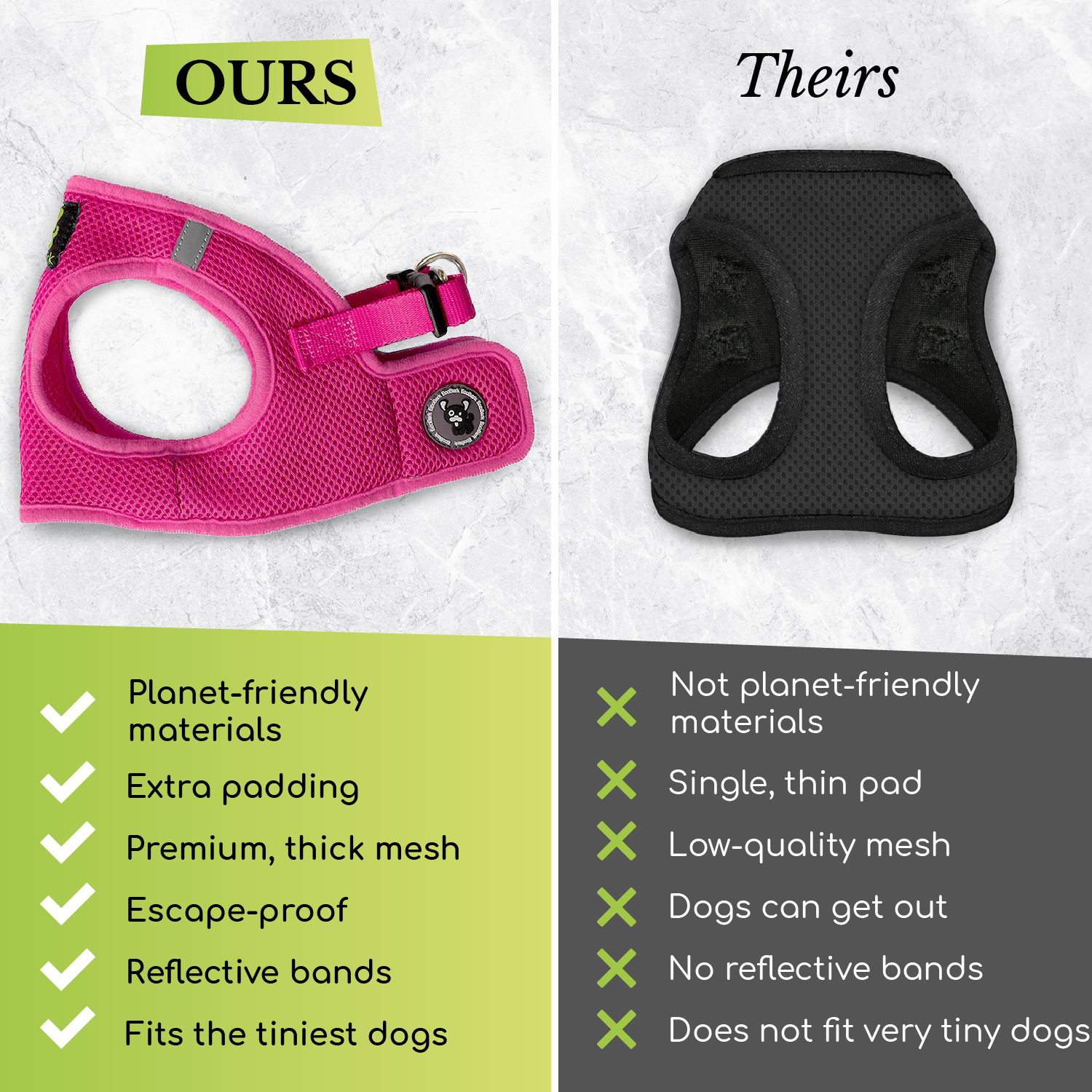 EcoBark Step In Dog Harness - Teacup & Small Breeds- Reflective Soft Mesh Harness for Teacup, Small Dogs and Puppies / Houndstooth