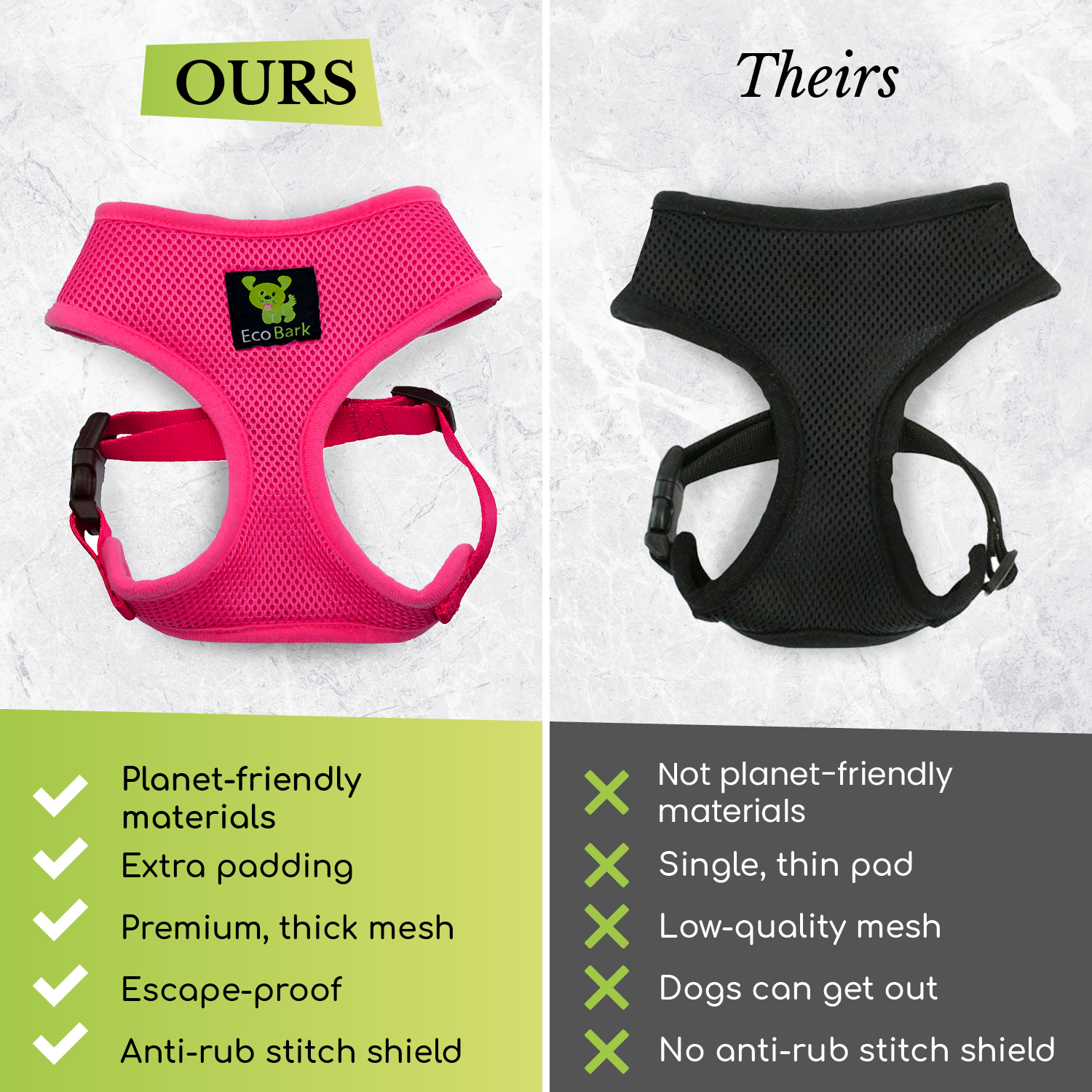 EcoBark Pink Dog Harness - Over-the-Head Soft Mesh Dog Vest Halter for Small to Medium Dogs and Puppies