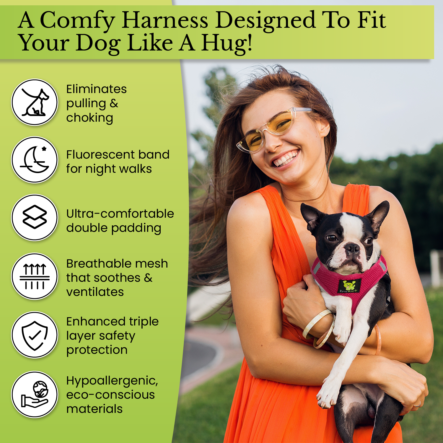 EcoBark Step In Dog Harness - Teacup & Small Breeds- Reflective Soft Mesh Harness for Teacup, Small Dogs and Puppies / Hot Pink