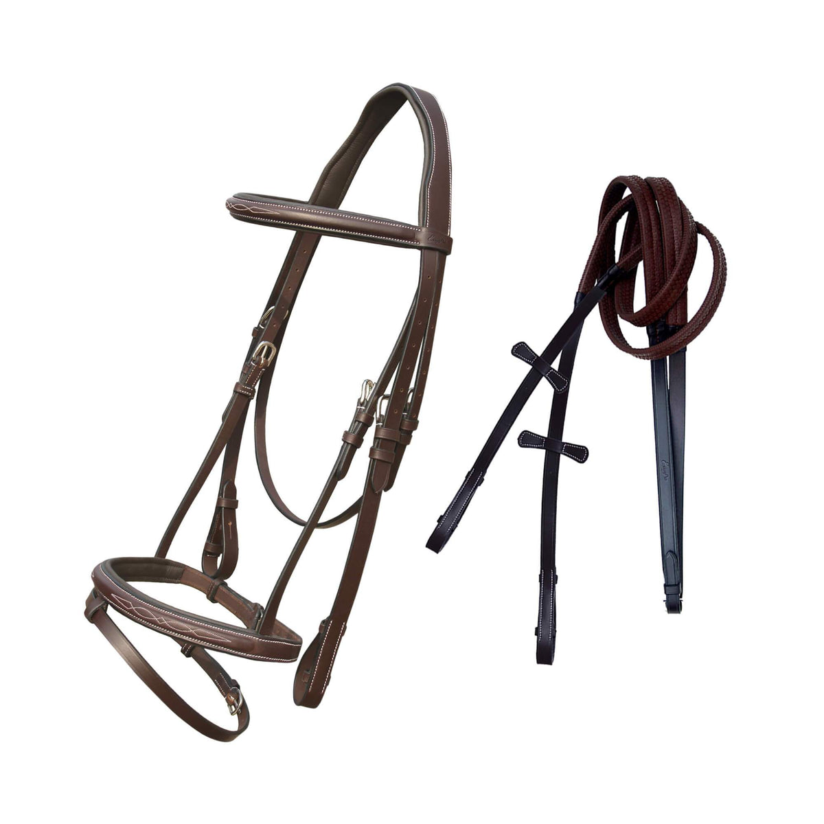 ExionPro Twin Designer Fancy Stitched English Snaffle Bridle with Reins - HT Animal Supply