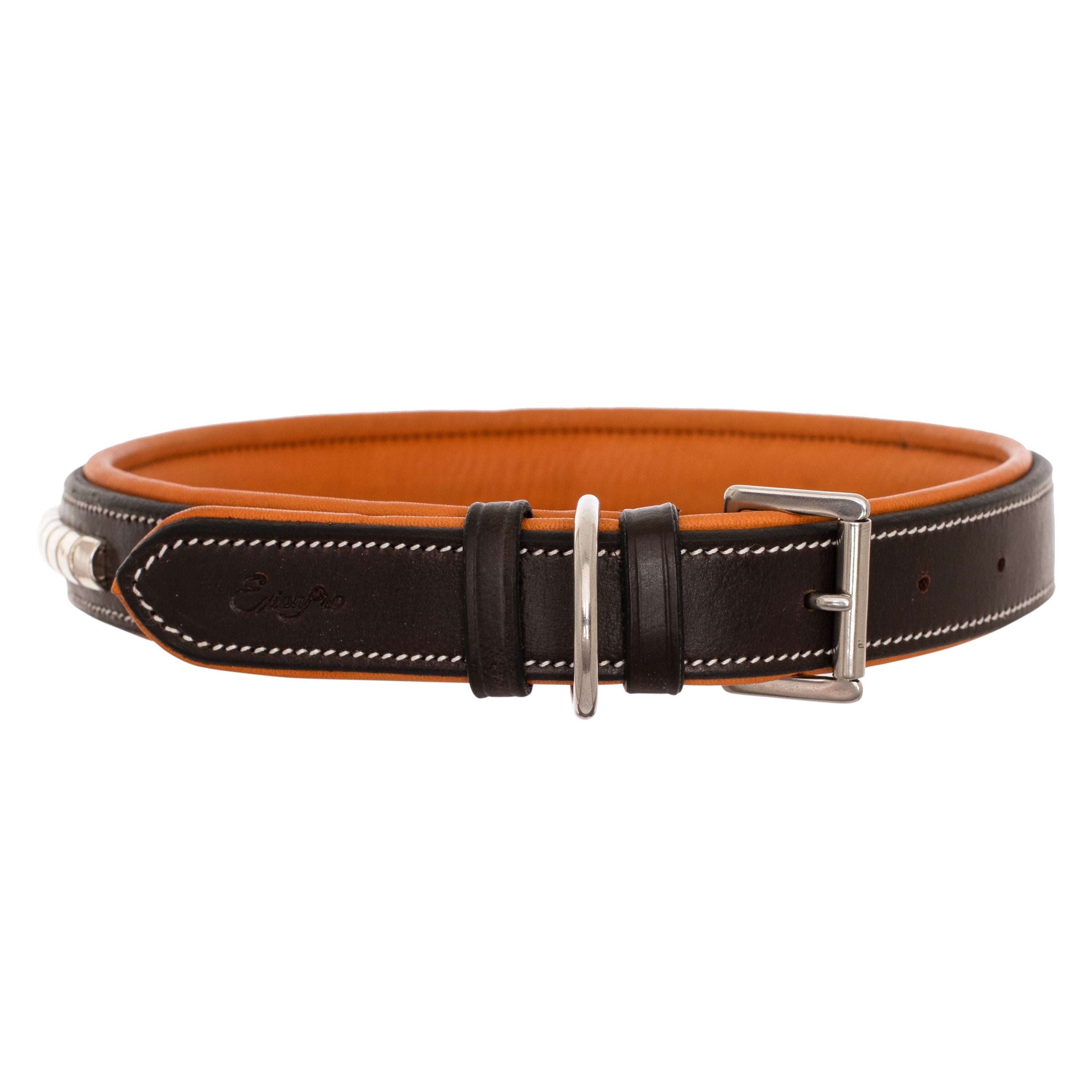 ExionPro Silver Clincher Padded Leather Dog Collar - Conker Padding