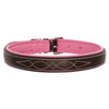 ExionPro Fancy Stitched Padded Leather Dog Collar - Pink Padding