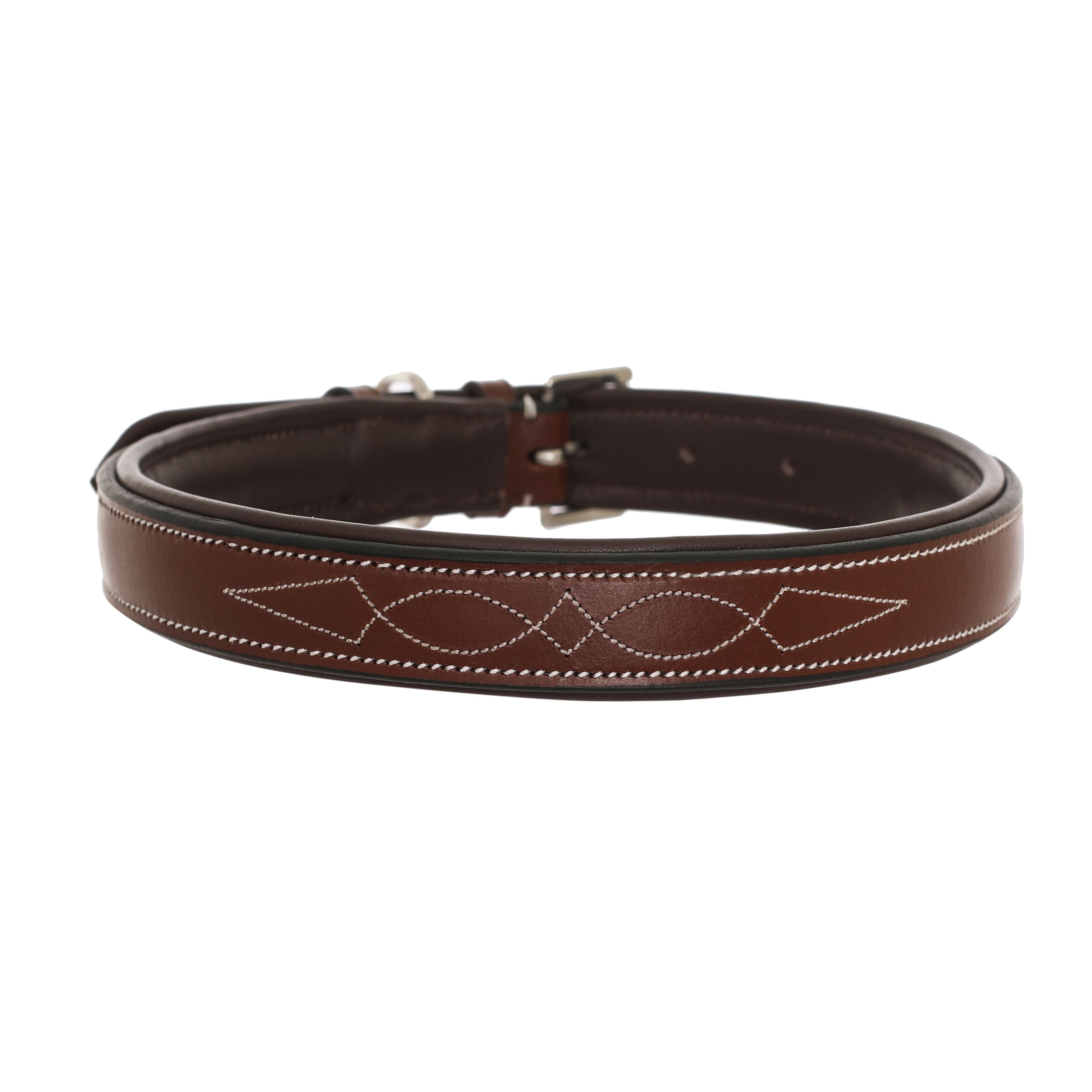 ExionPro Fancy Stitched Padded Leather Dog Collar - Brown Padding