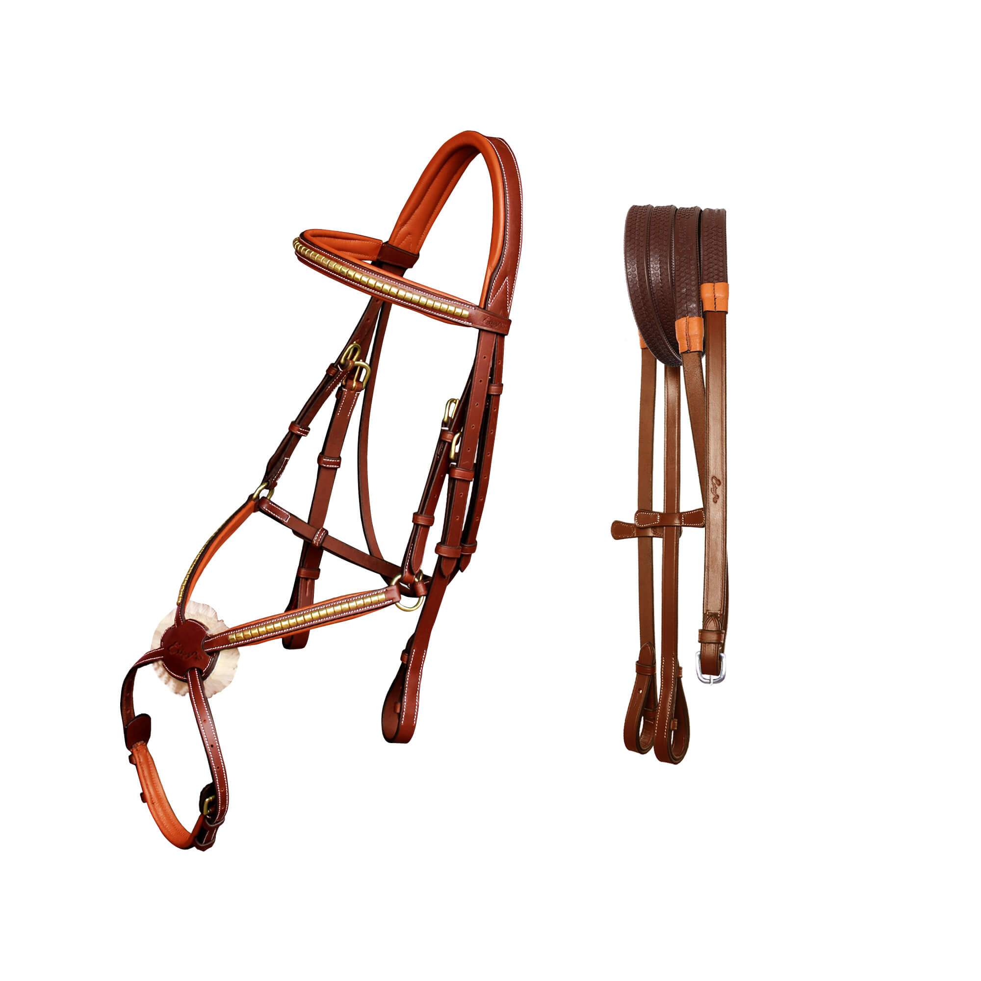 ExionPro Brass Clincher Figure 8 Bridle with Rubber Reins - HT Animal Supply