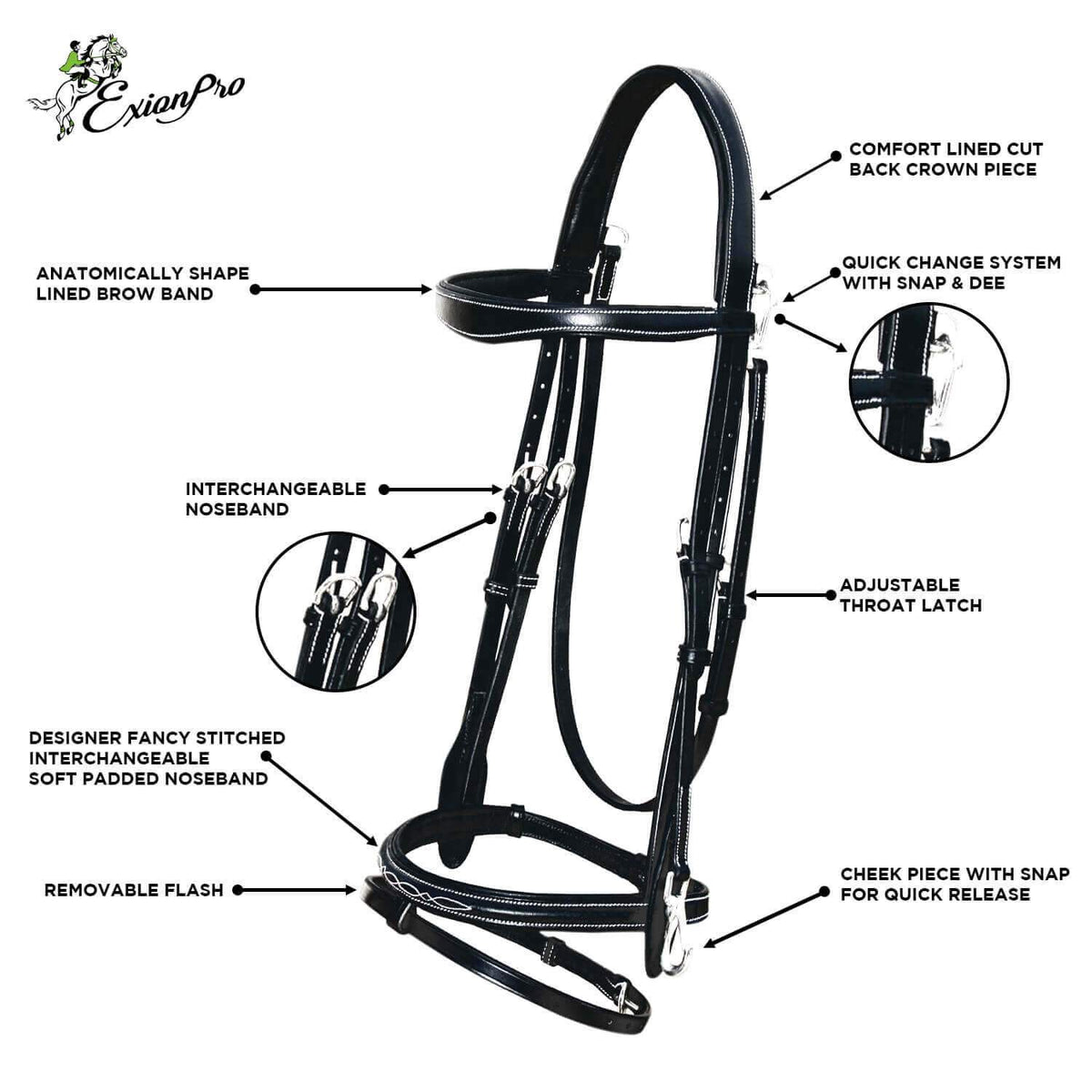 Replacement Crownpiece of ExionPro Quick Release Working Bridle - HT Animal Supply