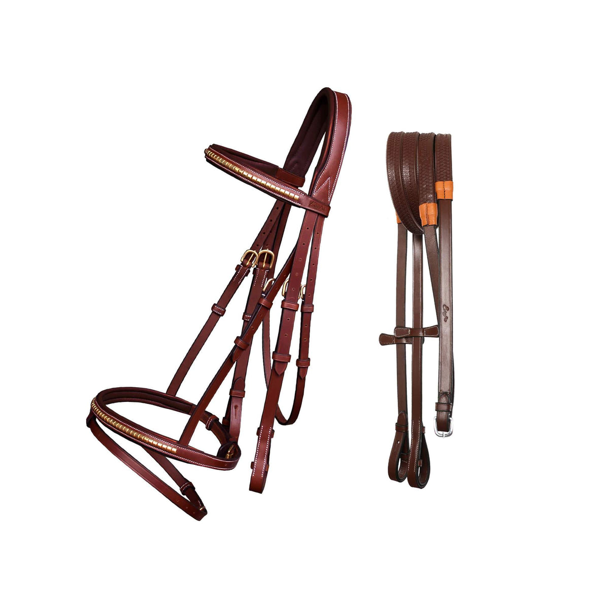 ExionPro Brass Clincher Studded Bridle With Flash and Reins - HT Animal Supply