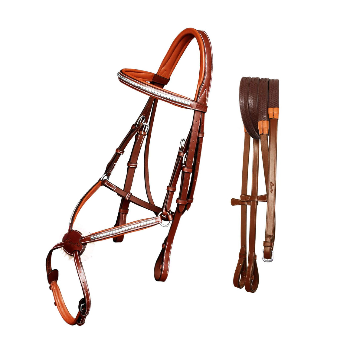 ExionPro Brass Clincher Figure 8 Bridle with Rubber Reins - HT Animal Supply