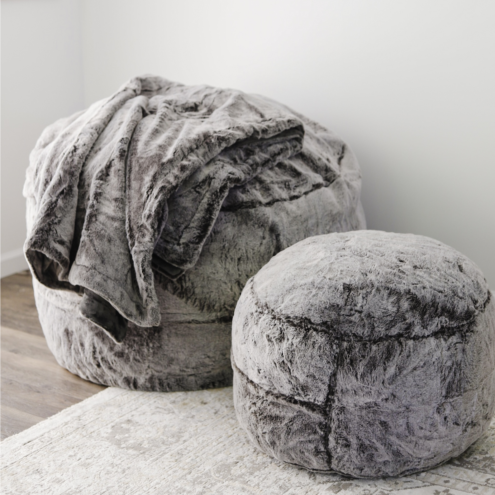 CordaRoy's Chinchilla Faux Fur Pouf Footstool Ottoman