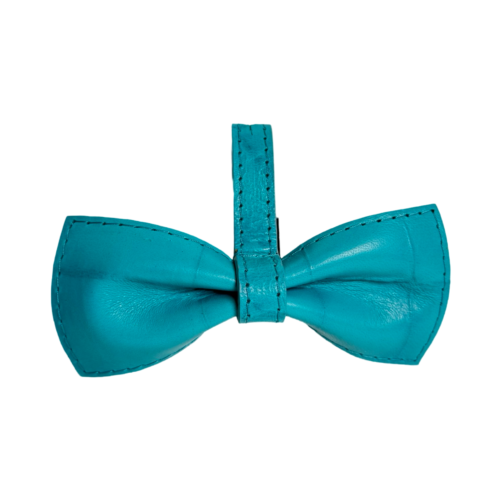 Allysa Payne The Tiffany Collection Turquoise Blue Embossed Croc Italian Leather Dog Bow Tie