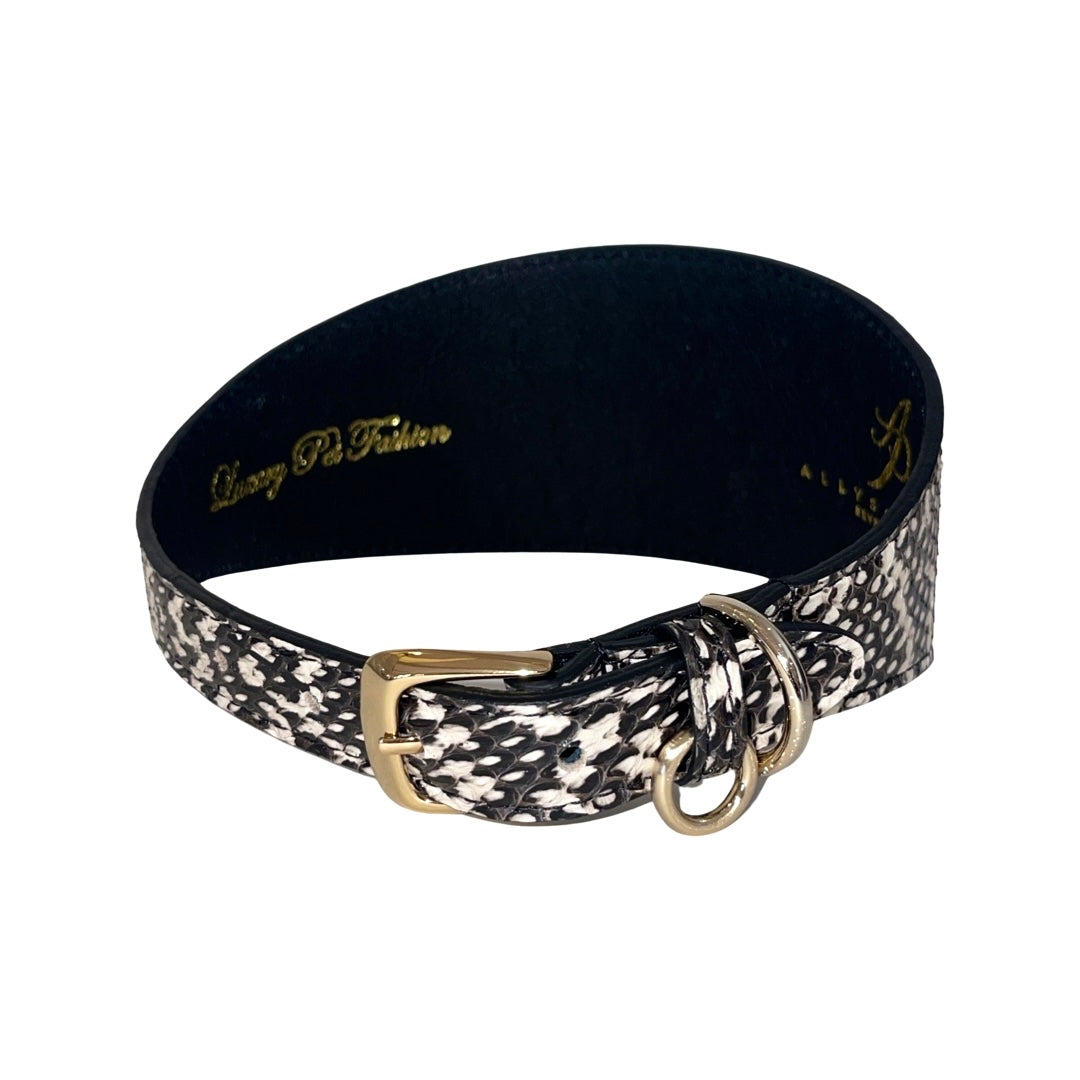 Allysa Payne Black & White 3-Inch Wide Style Snake Dog Collar
